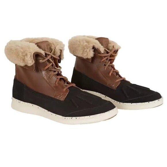 Ugg SIZE 10 Mens Roskoe Leather Boot Wool Fleece Winter Snow Boots - Picture 1 of 12